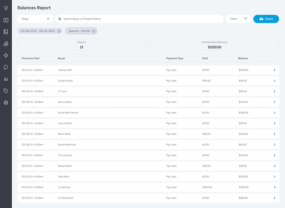 Balances Report Upper Hand