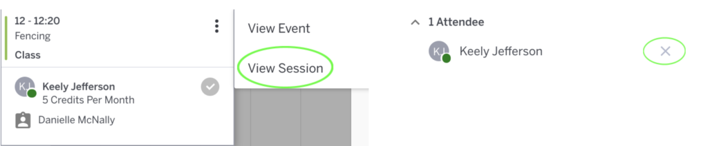 how to cancel a client from a session via calendar card