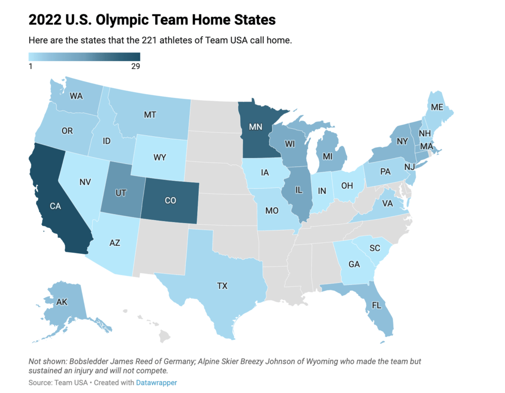 Map of Team USA Athletes
