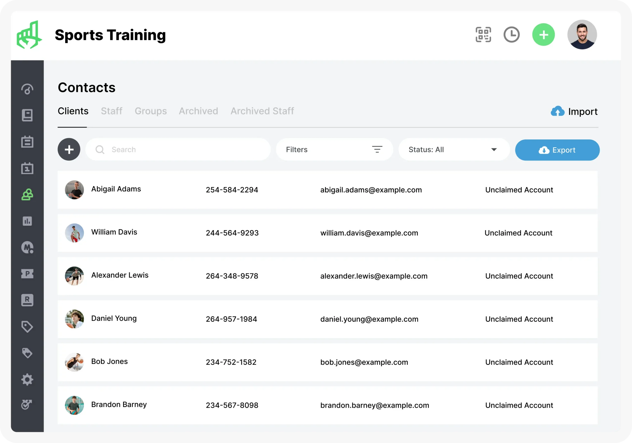 Upperhand dashboard showing client contacts and management