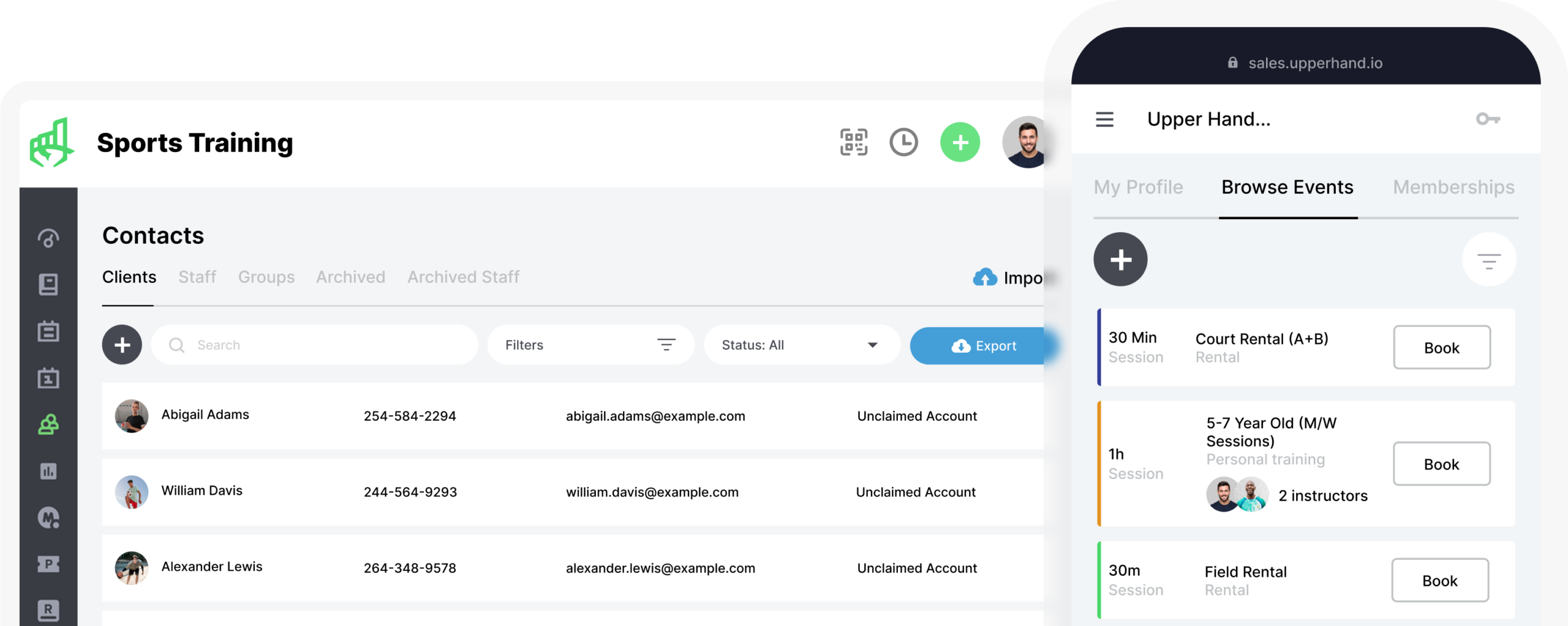 Upper Hand scheduling and client management dashboard